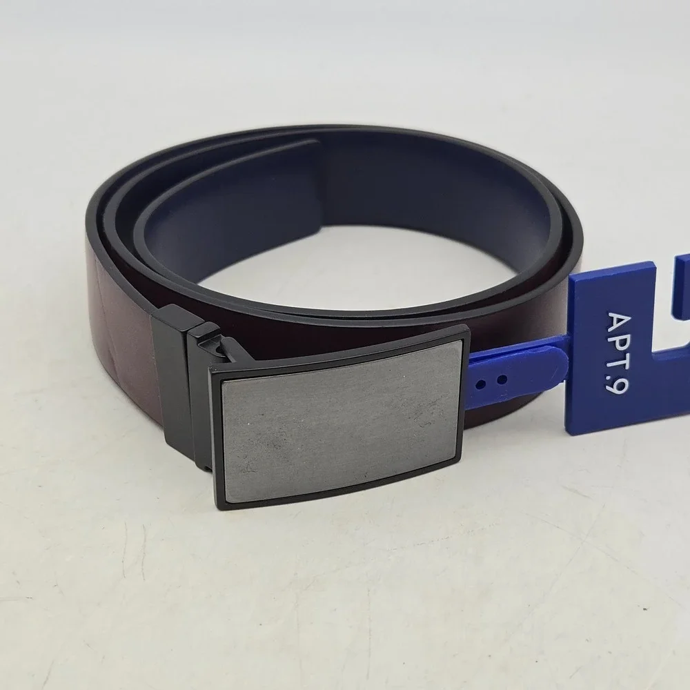 Apt. 9 Belt Burgundy Blue Reversible Syn Leather Stretch Mens 34-36 Buckle